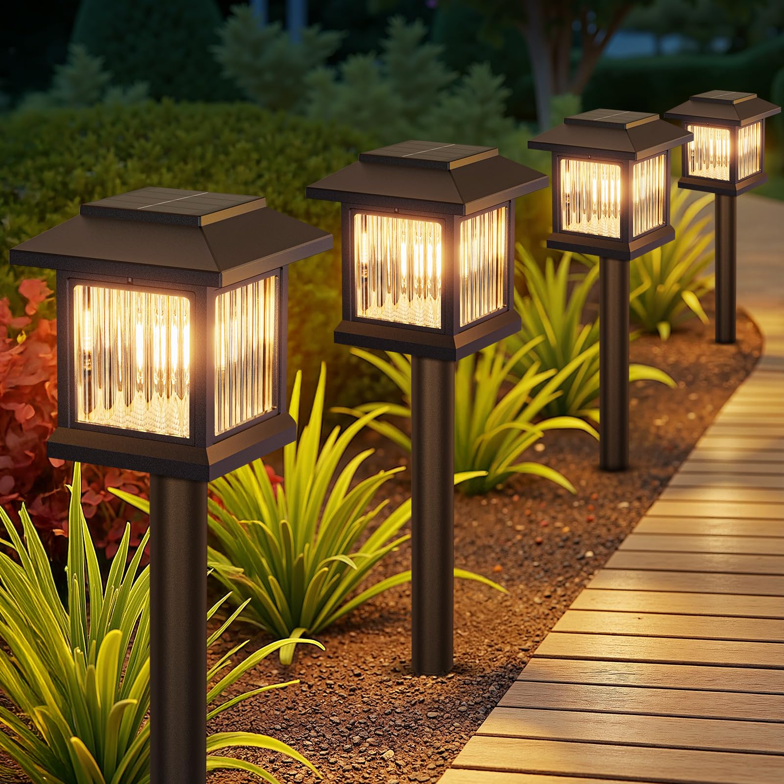 GEARLITE Solar Lights Outdoor Garden, 6 Pack Garden Lights Solar Powered Waterproof, Auto On/Off Ornaments Outdoor