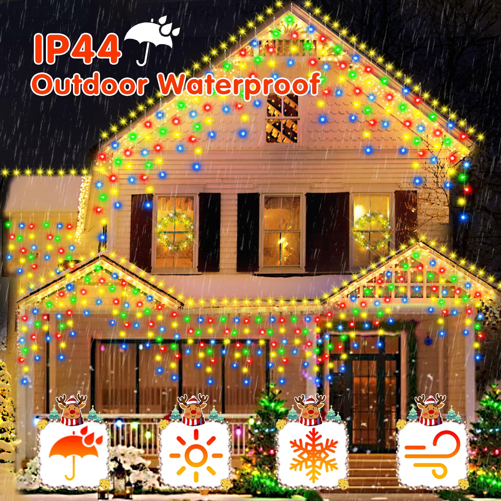 131FT 1440LED Weihnachtsbeleuchtung - Outdoor wasserdichte Vorhang-Lichterkette mit 8 Modi, Timer für Urlaub, Hochzeit, Party, Dekoration (mehrfarbig)