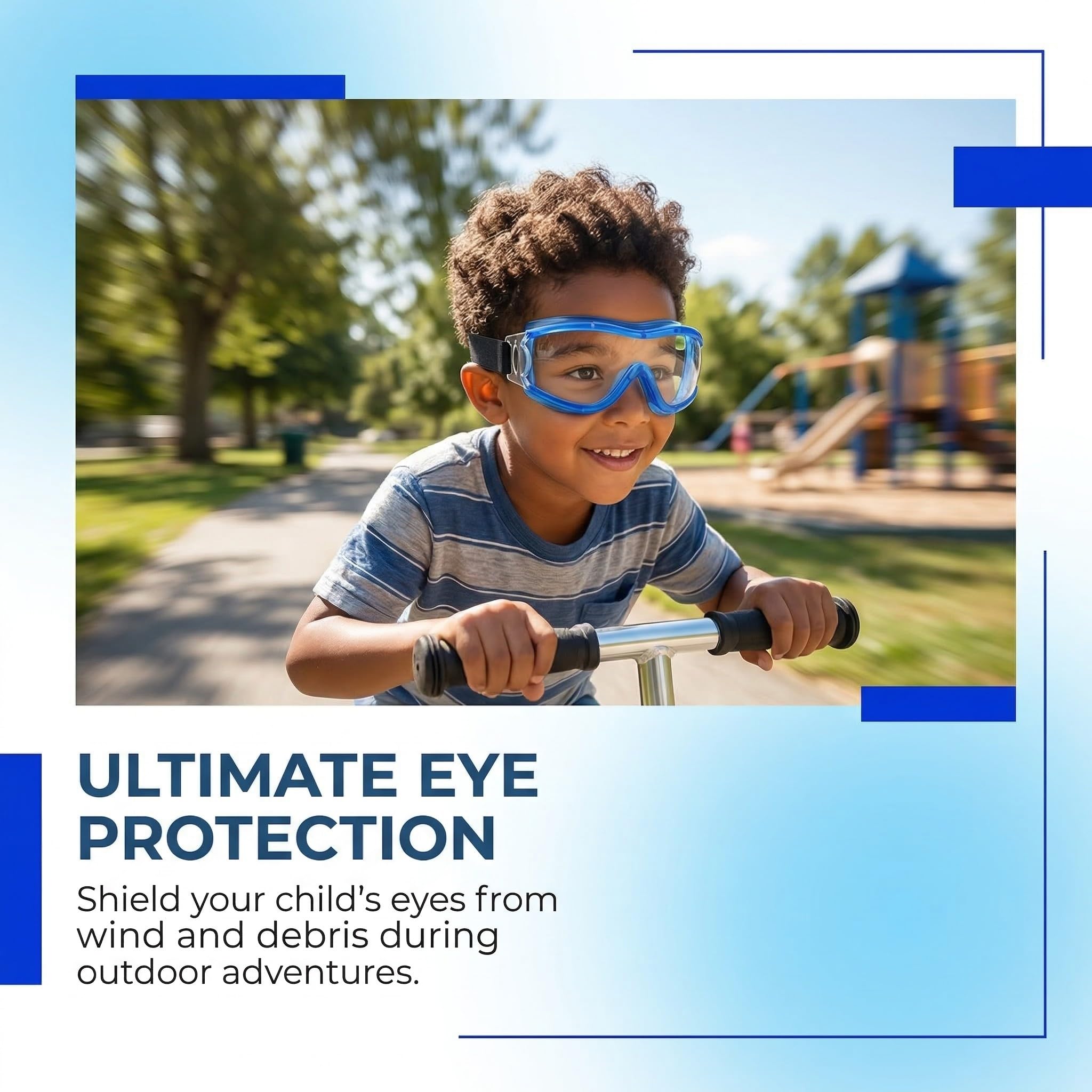 Occhiali di Sicurezza per Bambini, Protezione Anti-Polline e Anti-Appannamento, Occhiali Protettivi Antivento e Antipolvere per Softair e Ciclismo, Fascia Regolabile, Blu (1 Pezzo)