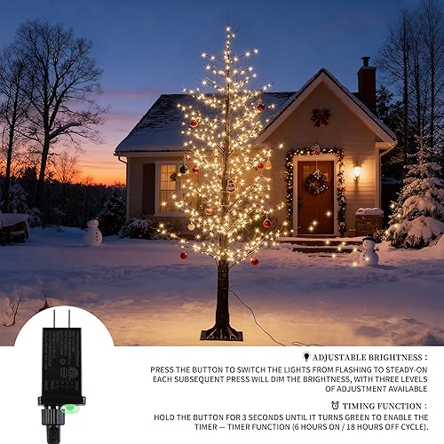 Miniatura 5 de Árbol de abedul iluminado negro de 5 pies con 800 luces cálidas, árbol de Navidad preiluminado con luces parpadeantes, árbol de abedul LED para