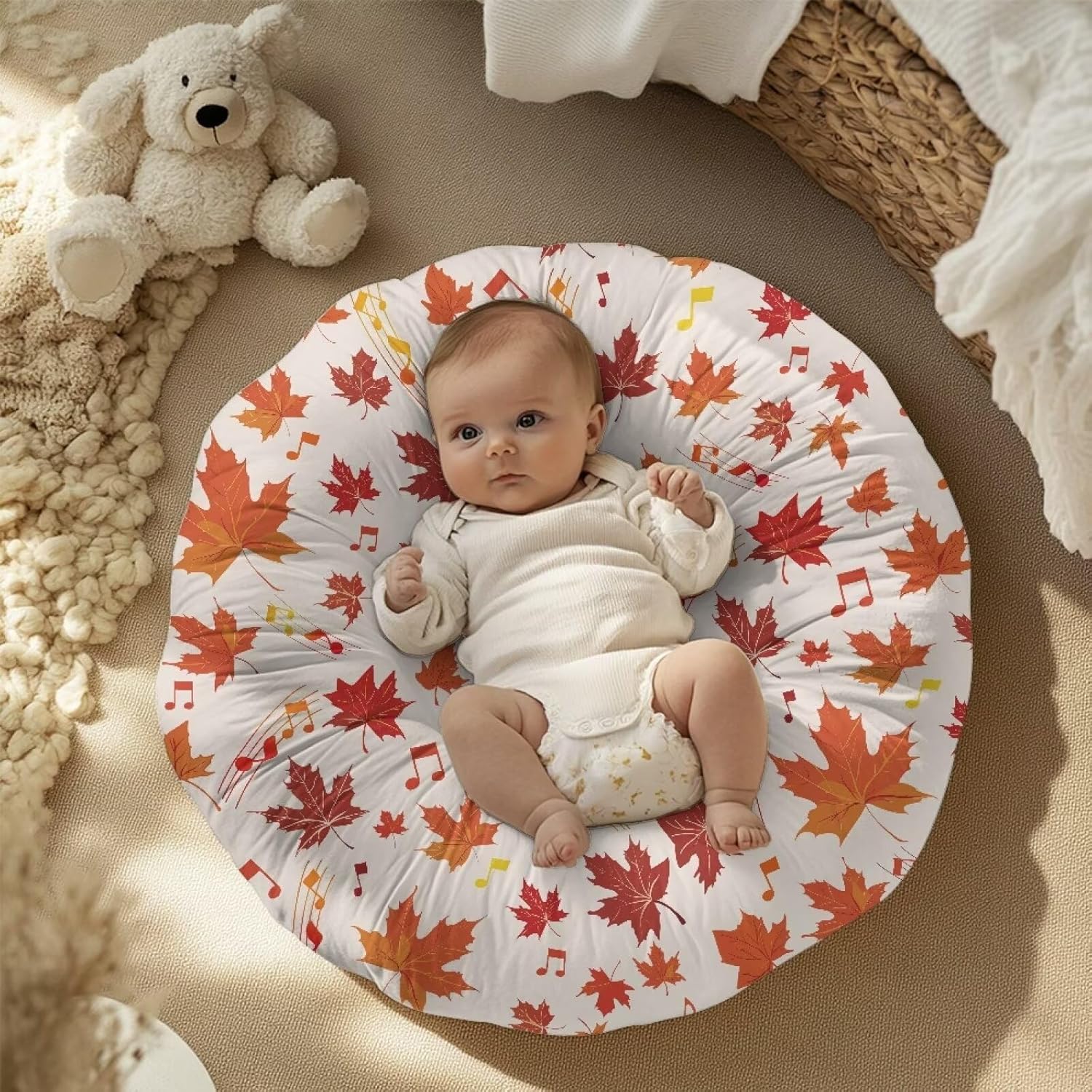 2 Pack Fall Maple Leaf Newborn Lounger Cover Soft Baby Lounger Slipcover Protective Cover for Infant Lounger Pillow for Home Travel for Baby Boys Girls Playing Sleeping