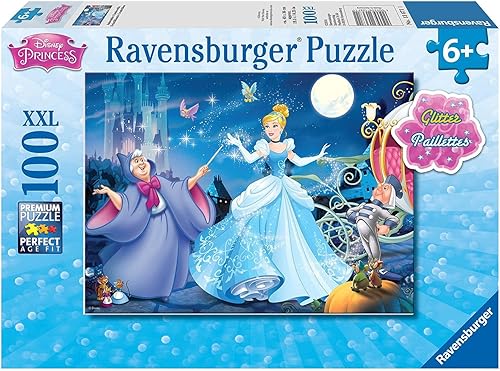 Rompecabezas de 100 piezas con purpurina de adorable Cenicienta, Disney Princess, de Ravensburger