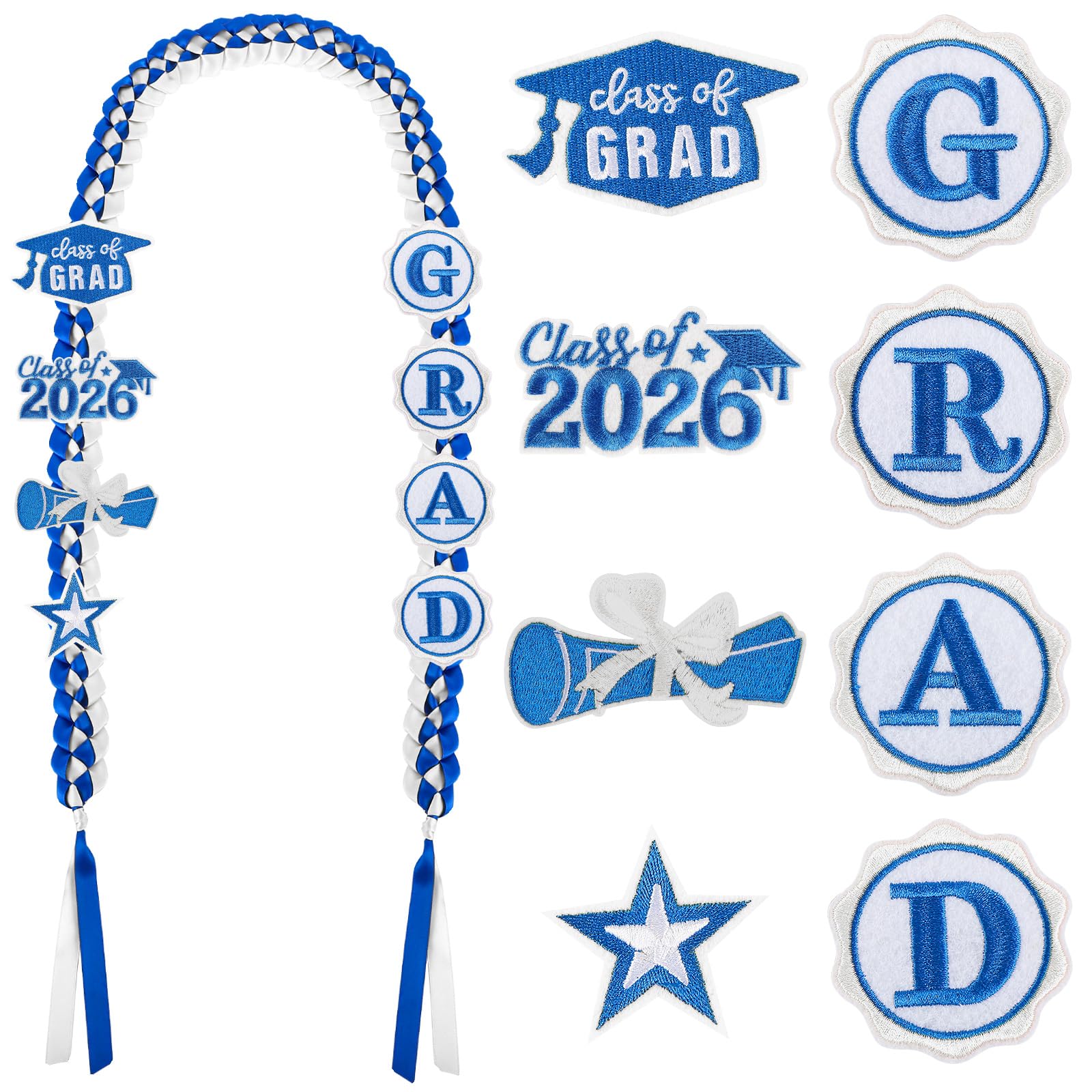 Photo 1 of Class of 2026 Graduation Lei, DIY Embroidery Graduation Money Ribbon Leis, Honor Lei Congrats Grad Gifts for Women Men High School Senior Prom Party Decorations (Blue and White)