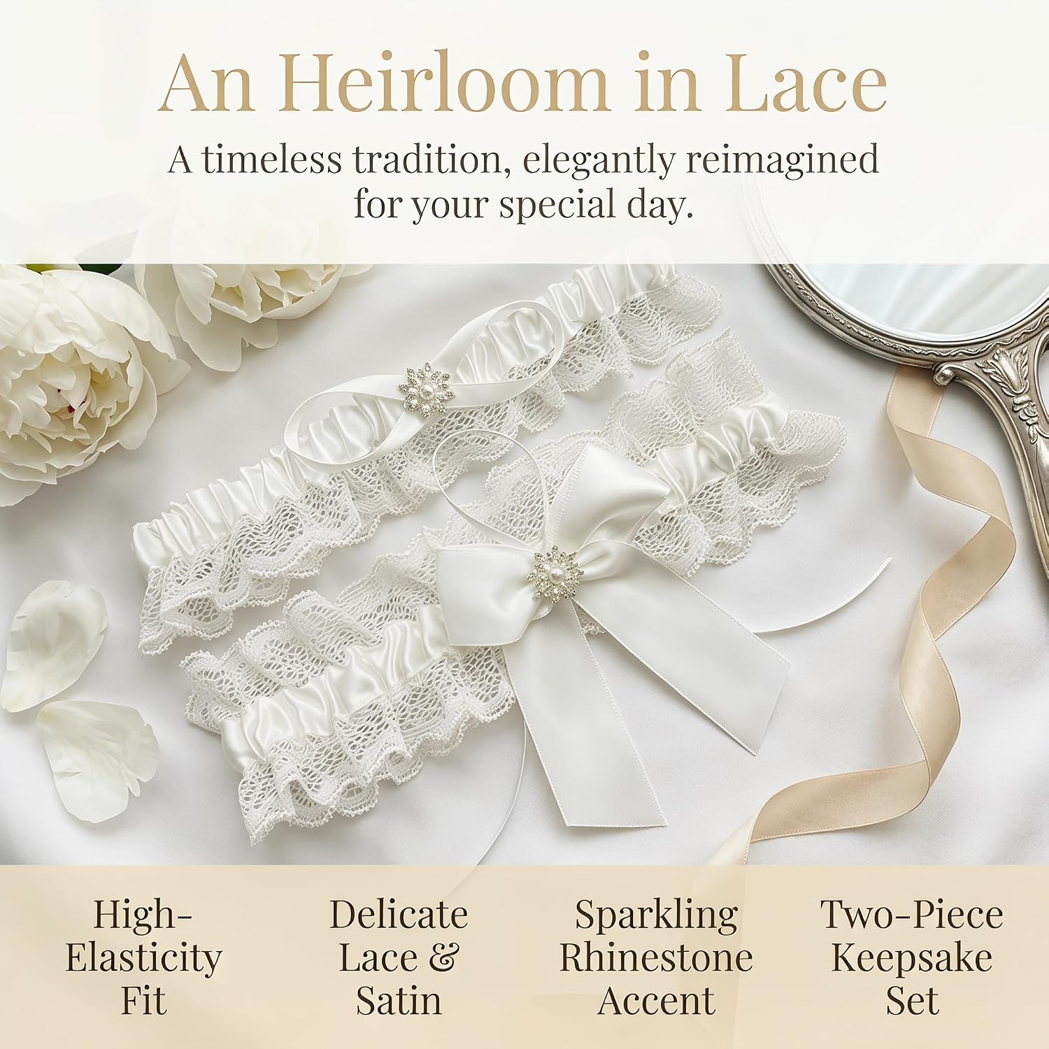 Ting&Cecilly Lace Wedding Garter Set for Bride, Elastic Stretch Ribbons, Bridal Prom Leg Garters