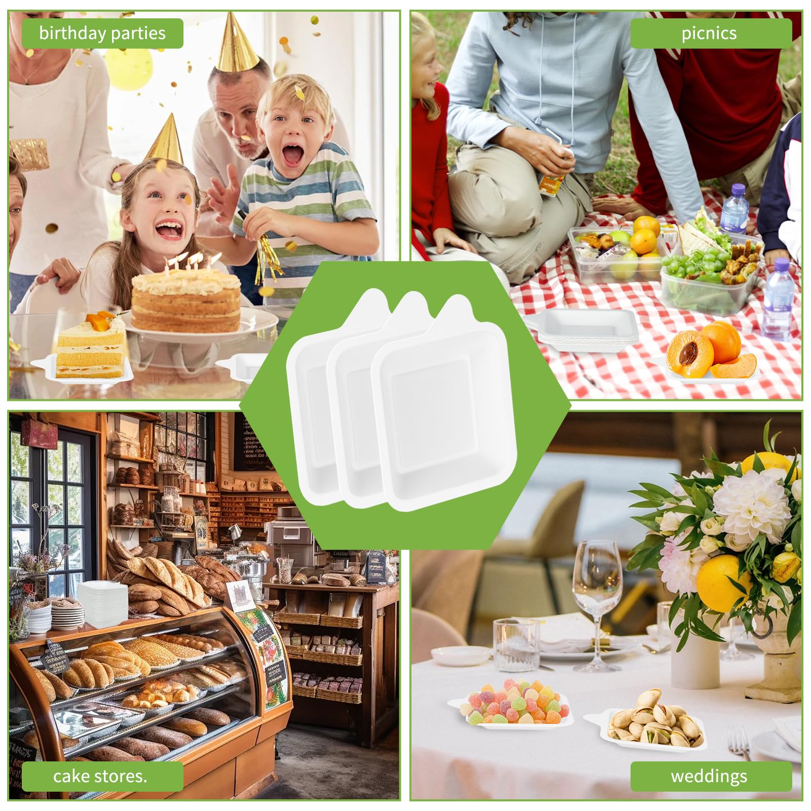 LeonBach Kleine Pappteller, 10,2 cm, Einwegteller, Zuckerrohr, Bagasse-Faser, weiß, quadratisch, Pappteller, Mini-Dessertteller, Papierteller, Vorspeisenteller für Party, Snack, Katzenfütterung, 200