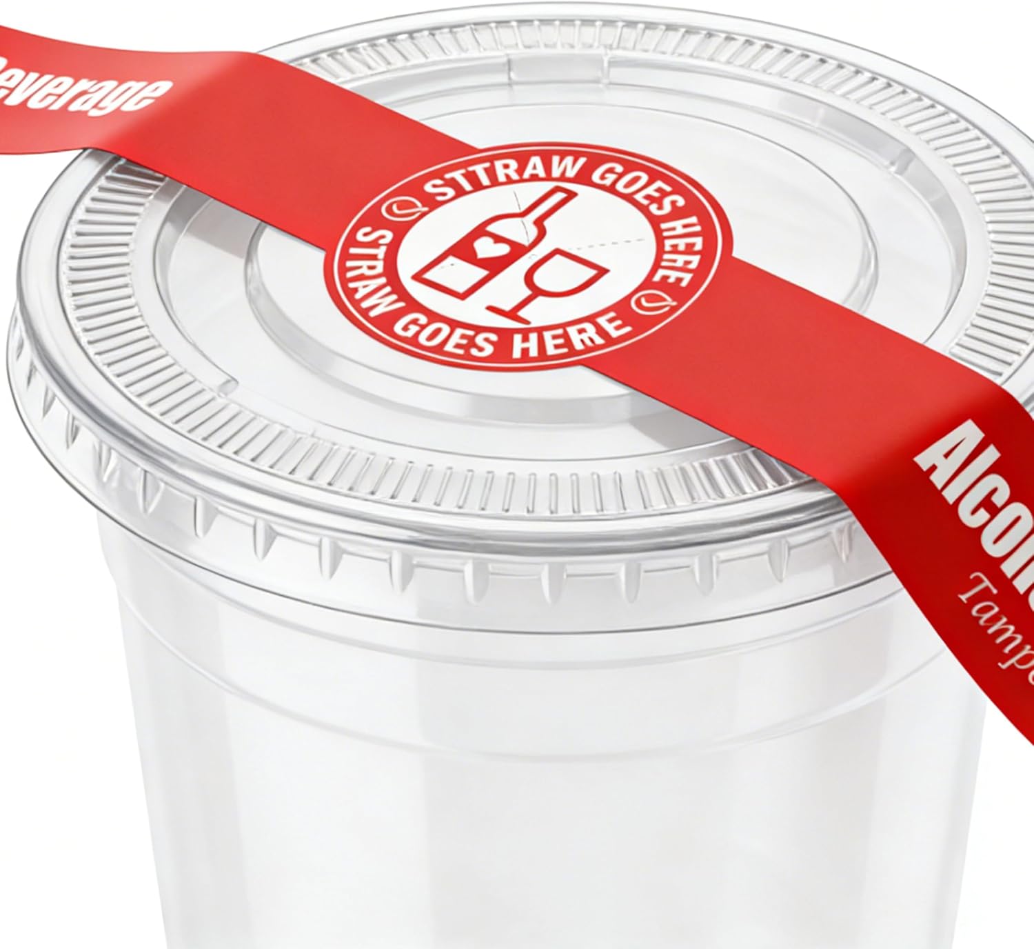 Tamper Evident Cup Seal Stickers 250Pcs Alcohol to-Go Lid Red | Red | 250 Pack | 1.25x9 Inch | Bar & Restaurant | Beverage Delivery