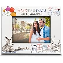 BELLA BUSTA-Personalze-Amsterdam Theme Picture frame-Wedding, Honeymoon, Vacation, Adventure- UV Print Netherlands Symbols Design Set-Custom Gifts 5x7 Horizontal