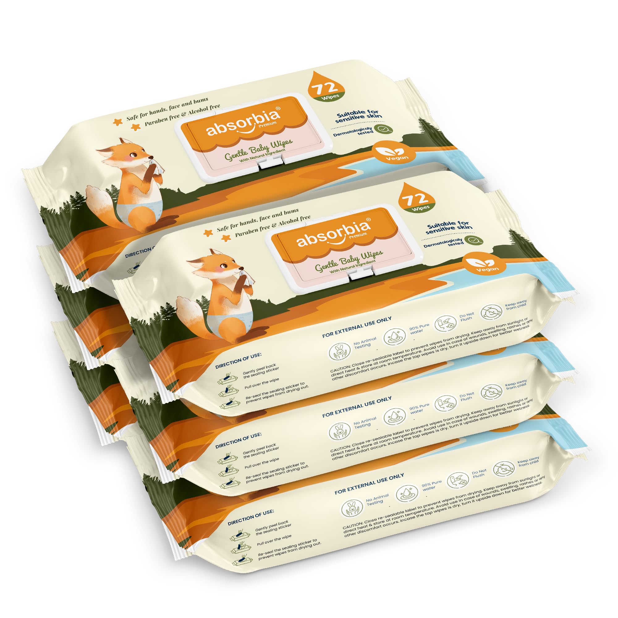 Absorbia Gentle Baby Wet Wipes (432s x Pack of 6 with Lid) | 90% Pure Water Based | Enriched in Aloe Vera & Vitamin E | Paraben & Alcohol Free | Safe for Face, Hands & Bums | Premium Hygiene Essential-image-12