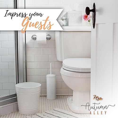 Miniatura 4 de Autumn Alley Basurero de baño blanco, redondo con parte superior abierta, elegante y duradero, para el hogar u oficina, bonita decoración
