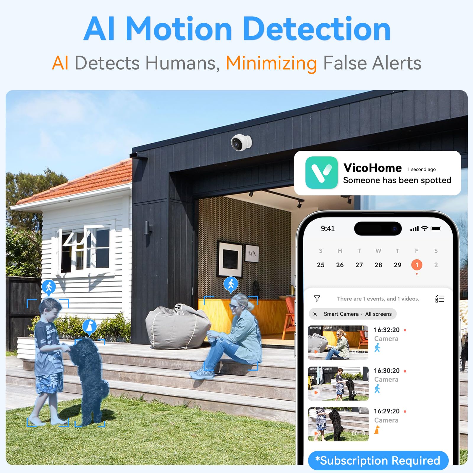 Thybro Telecamera di sicurezza magnetica wireless, video HD 2K, rilevamento del movimento AI, alimentazione a batteria, audio a 2 vie, visione notturna a colori IR, impermeabile, sorveglianza esterna