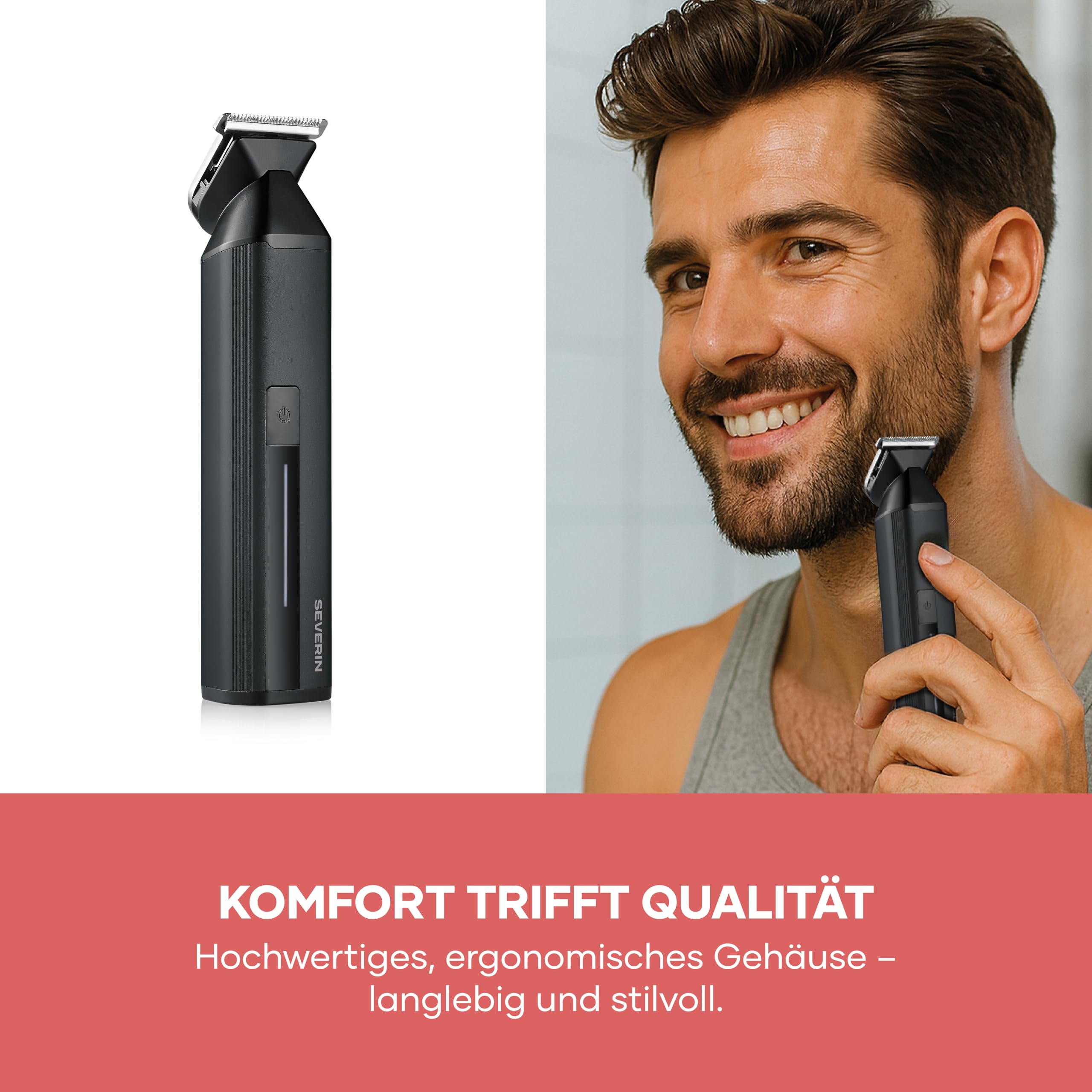 Severin Multi Grooming Set, Haarschneidemaschine, Barttrimmer, Körpertrimmer, Nasenhaartrimmer, Herren, wasserdicht, kabellos, 90 Min. Akku, 6 in 1, 3/6/9/12 Schnittlängen, schwarz, HS 0710