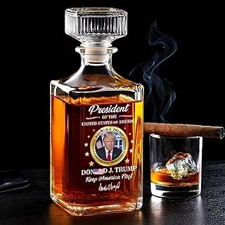 US Patriotic Pride Glass Whiskey Bottle – 26oz Whiskey Decanter, Political Republican Gift for Home Bar, Independence Day & Father’s Day Gift, Trump Merchandise (Designed For Heroes)