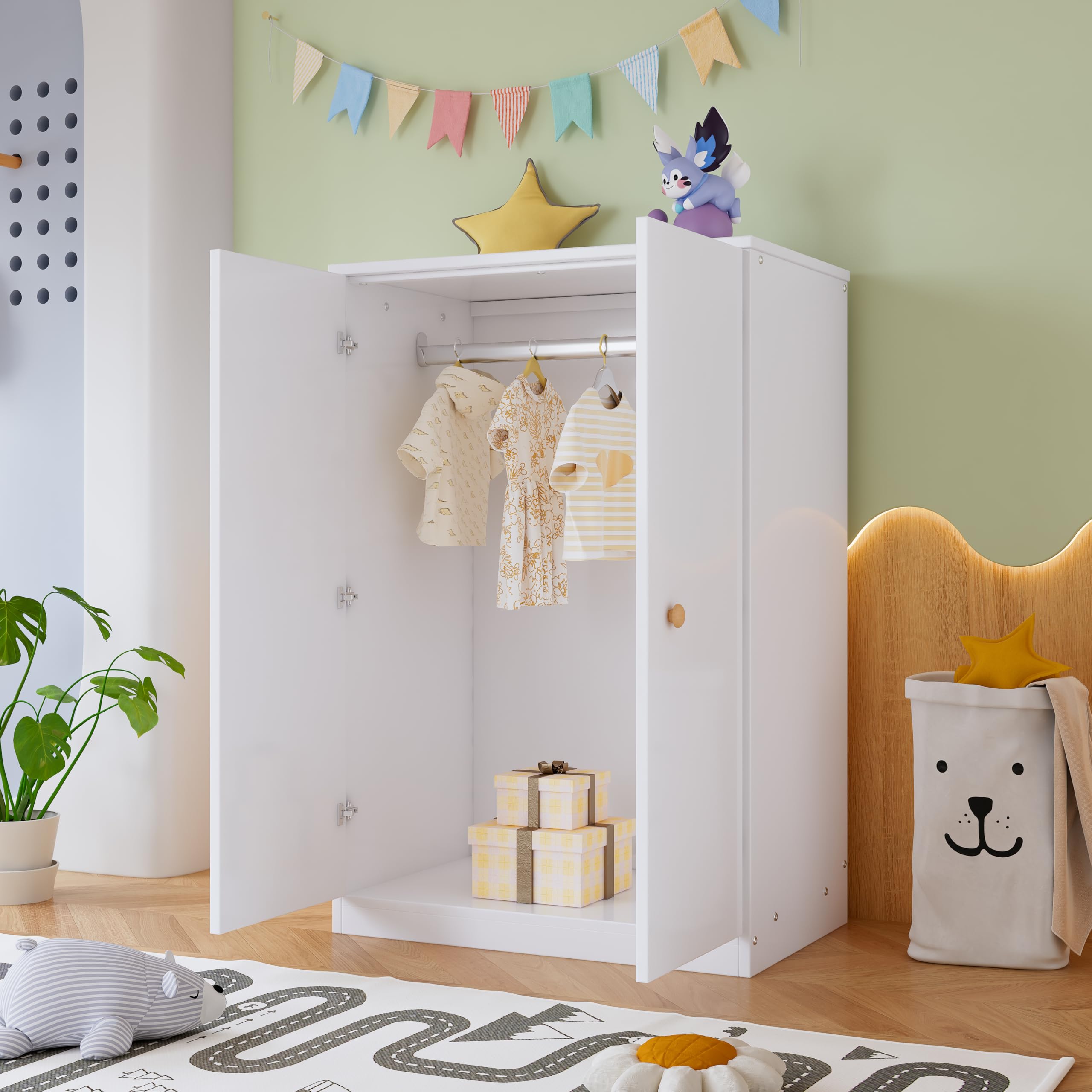 Kleiderschrank mit Stange, Doppeltürig, 80 x 50 x 120 cm, Weiß
