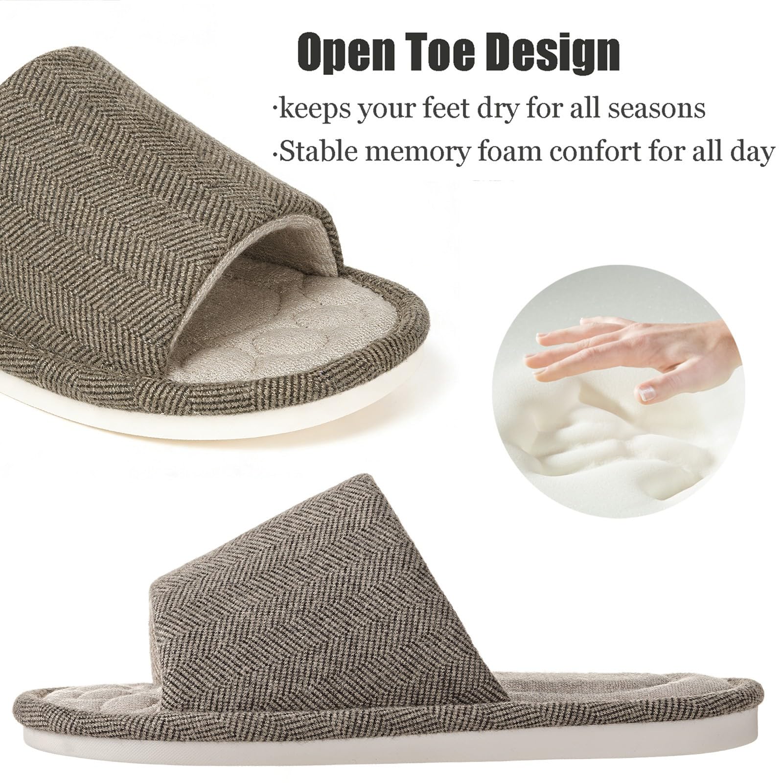 Zapatillas Casa Mujer Hombre Cómoda Espuma de Memoria Transpirable Algodón Pantuflas Punta Abierta Antideslizante Slippers Verano - 5