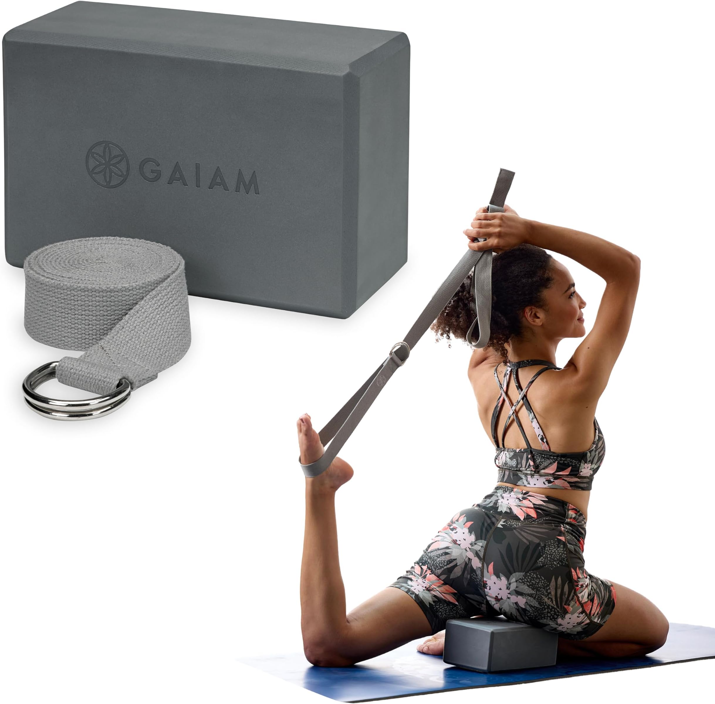 Gaiam Yoga Block + Yoga Strap Set