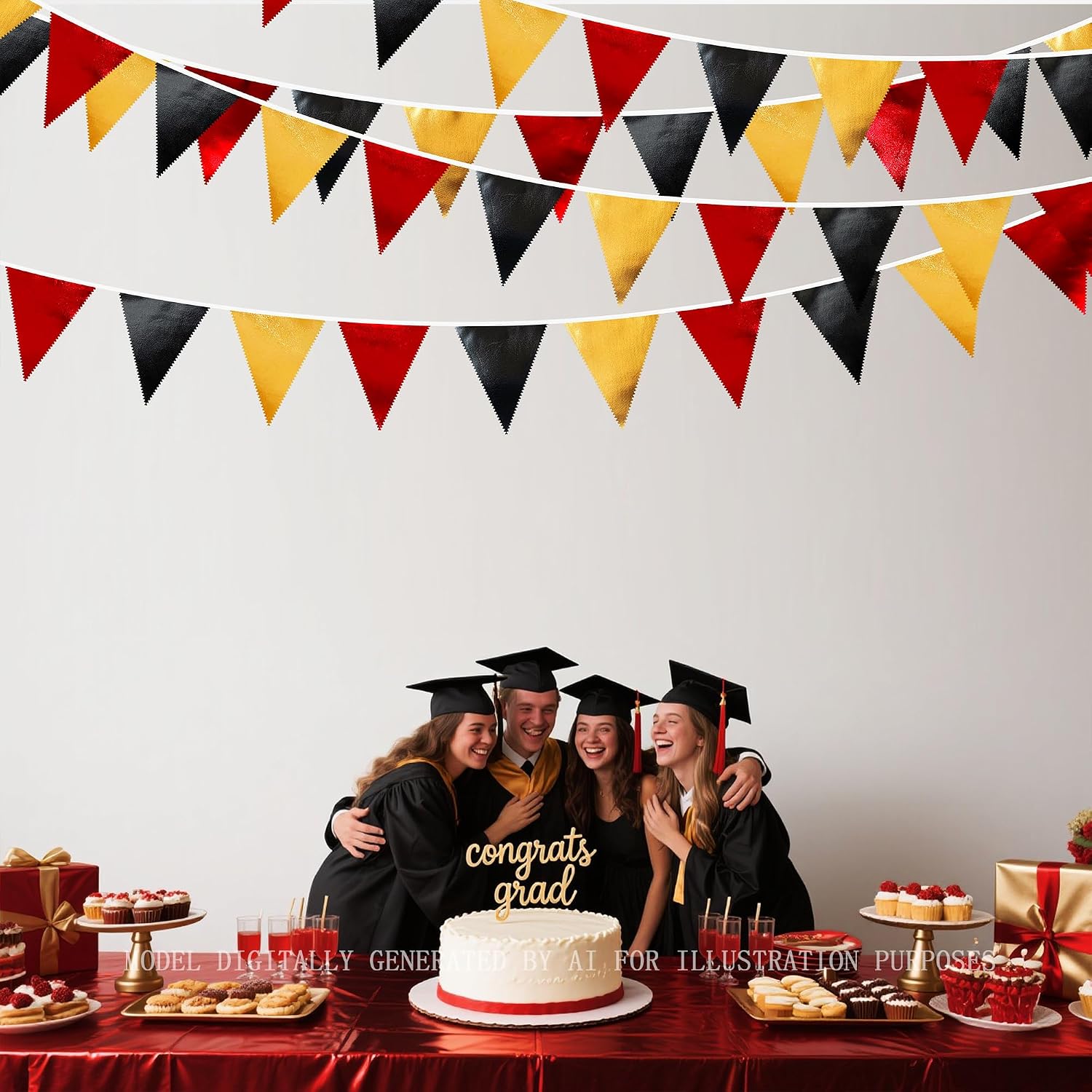 Red Black Gold Party Decorations Metallic Fabric Triangle Pennant Banner Flag Bunting Garland for Graduation Birthday Anniversary Pirate Poker Casino Las Vegas Christmas Holiday Party Supplies image 4