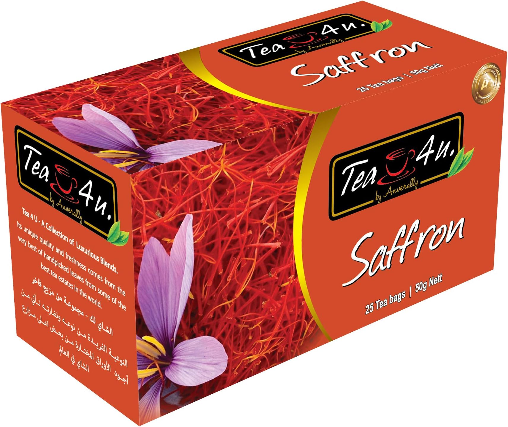 Tea4U Flavored Black Ceylon TeaBags - Saffron Crocus | Ideal Quality from Sri Lanka's Finest Leaves and Expertly Blended - 25 Count