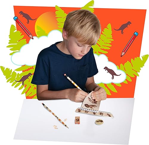 Miniatura 4 de Wild Stationery Set - Juegos de papelería escolar de dinosaurios de Deluxebase. Los suministros escolares incluyen 2 lápices, borrador, sacapuntas,