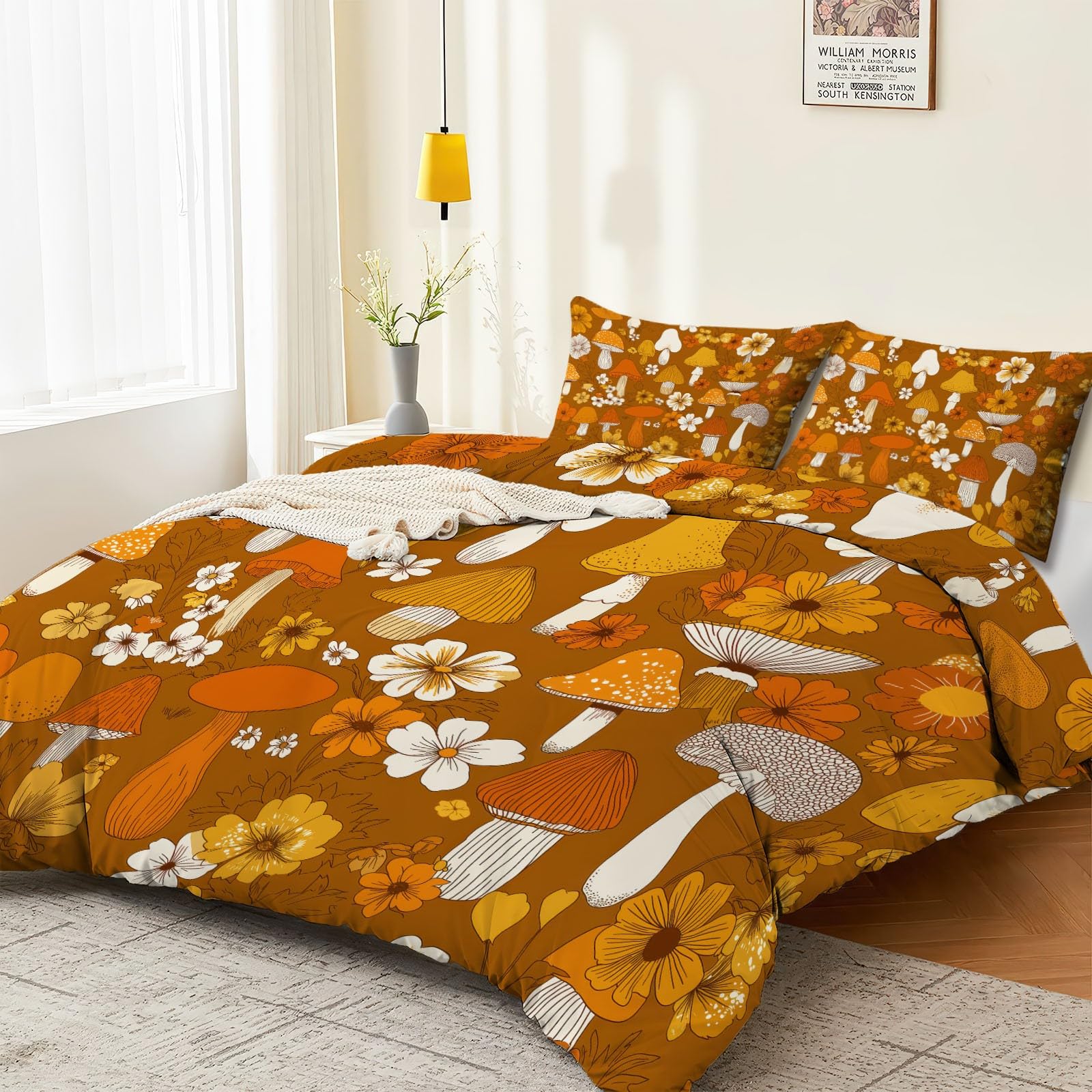 Générique Komplet pościeli 240 x 260 cm Kasztan Rośliny Grzybowe w stylu retro, mikrofibra Premium, bardzo oddychająca i zapobiegająca poceniu się, idealna na 4 pory roku