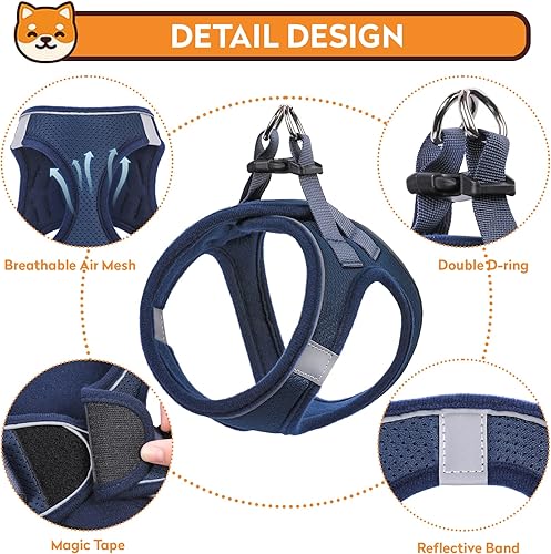 Miniatura 2 de Arnés para perro con correa, arnés reflectante sin tirones para mascotas con 1 clips para correa, chaleco ajustable suave acolchado para perros