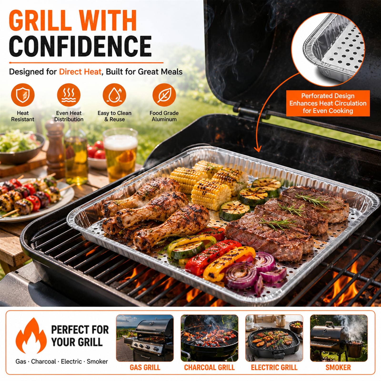 CYEAH Einweg-Grill-Topper-Pfannen aus Aluminiumfolie, Grill-Topper, Pfanne mit Löchern, nicht viskose Aluminiumfolie, Grillschale für Outdoor-Kochen und Camping, keine Reinigung erforderlich, 20 Stück