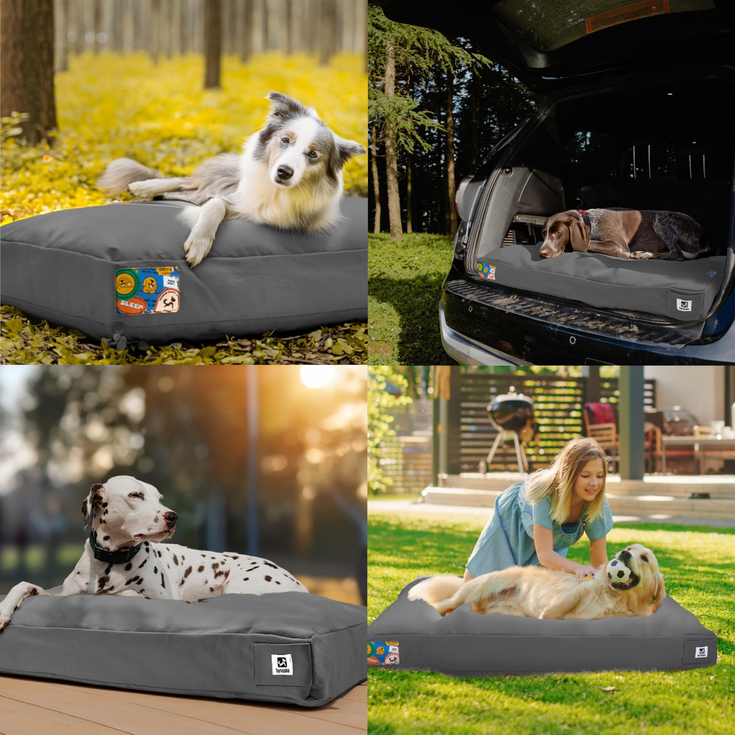 Sytopia 42 Inch Canvas Outdoor Dog Bed for Extra Large Dogs, Waterproof Washable Removable Cover, Indoor Patio Pet Pad for Crate, Dark Grey - image 7