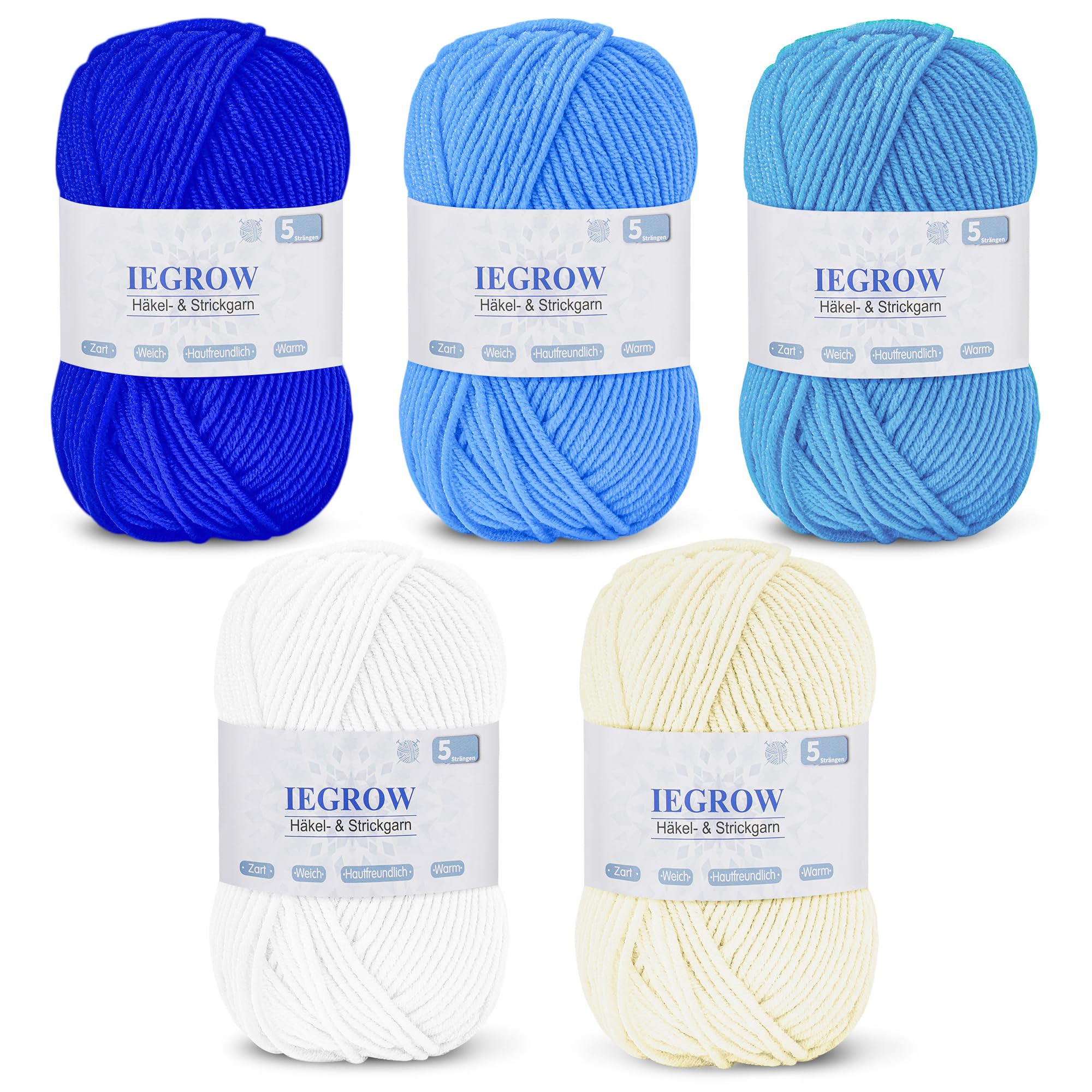 Häkelgarn (50g x 5 Farben), 5-fach Garn zum Stricken, Garn zum Häkeln und Stricken, Handstrickgarn-Sets