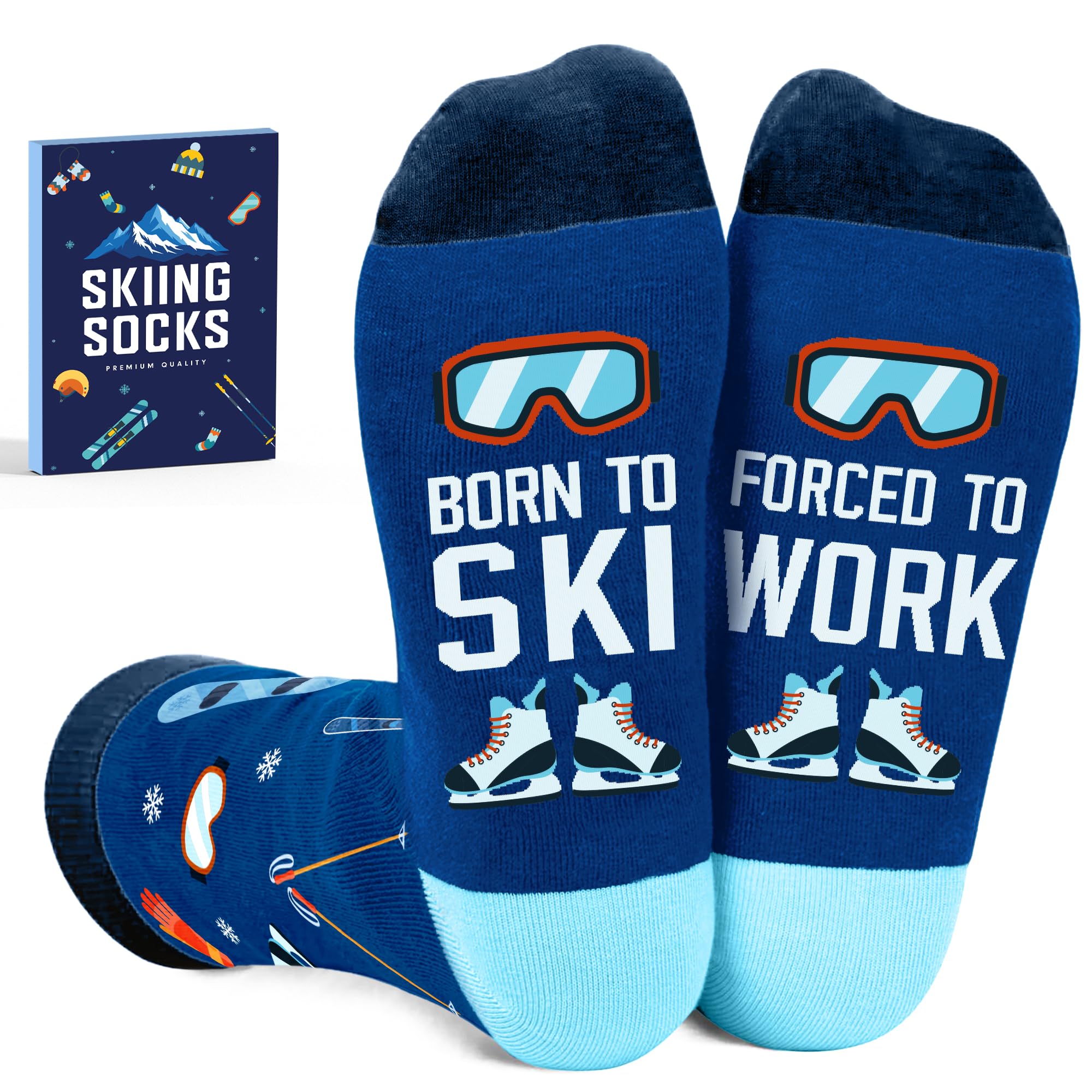 VICRAZY Funny Skiing Socks for Men - Christmas Gift, Ski Accessories, Ski Lover Gifts, Stocking Stuffers for Skiers