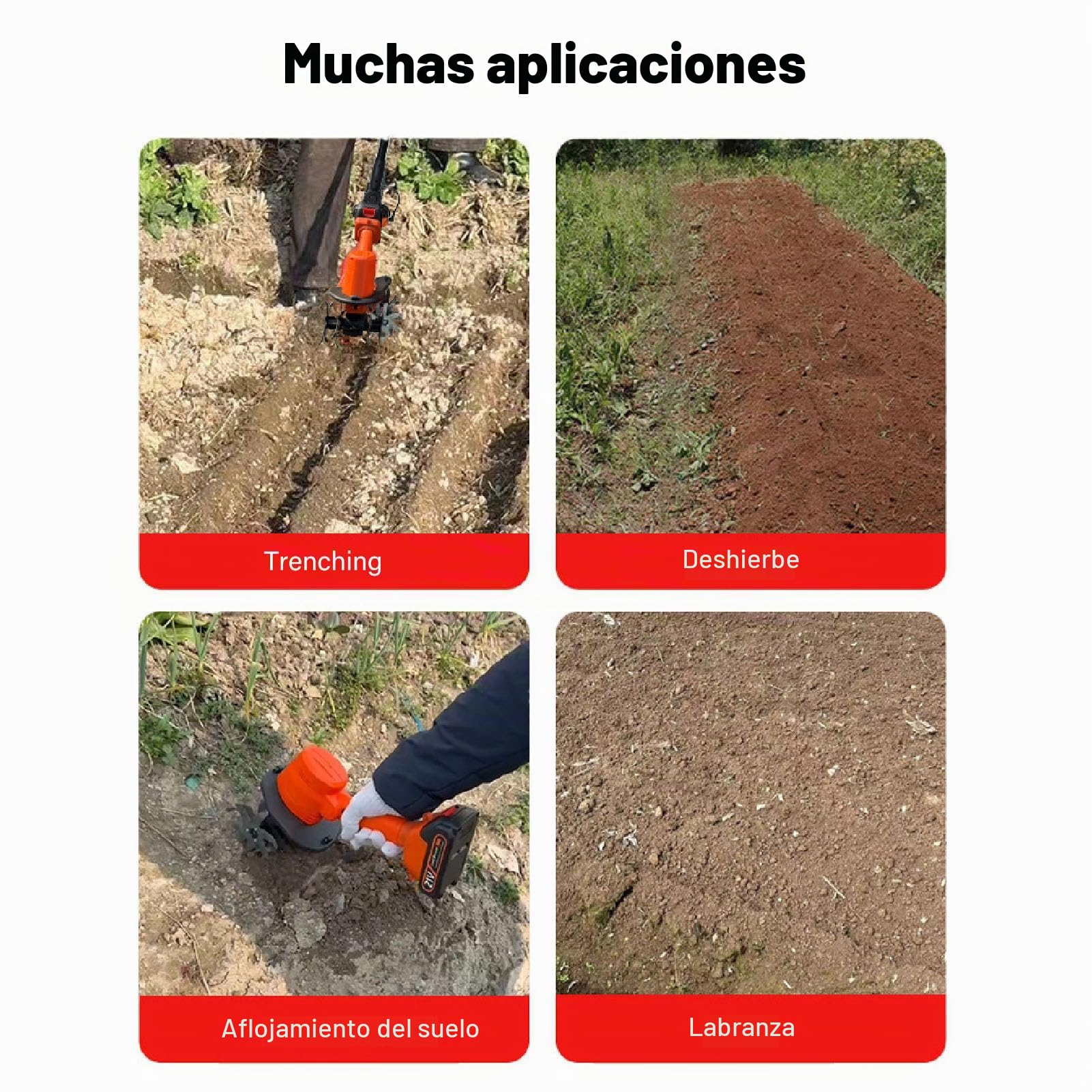 Cultivador Inalámbrico de Jardín Batería Litio 1500 mAh para Cultivo Suelo y Deshierbe Herramienta Jardinería Ergonómica Enchufe Europeo 100-240 V
