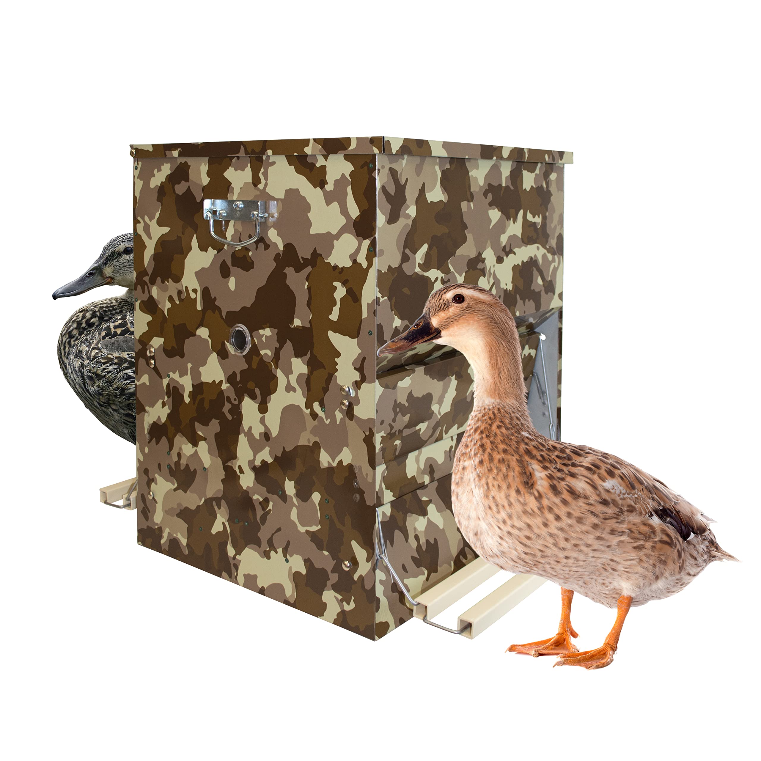 Tolva Autoservicio para Gallinas - Comedero AntiRatones y Antipájaros - Gran Capacidad (50 kg) - Pedal a Dos Caras - Diseño Camuflaje