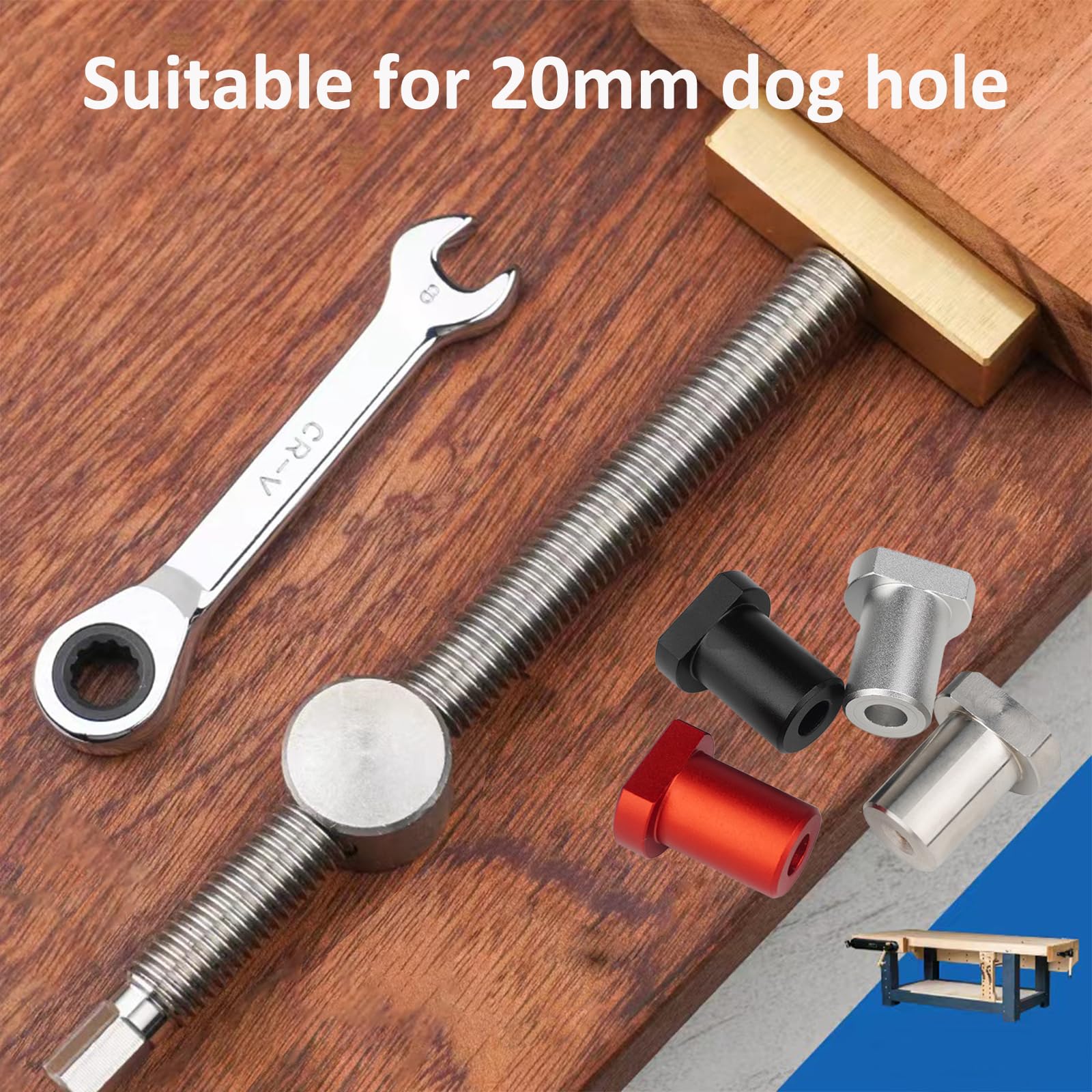 Juego de 2 abrazaderas de banco extralargas para agujero de 20 mm, clips de escritorio ajustables para carpintería, banco de carpintería, herramienta de carpintería para carpintería, plata (2