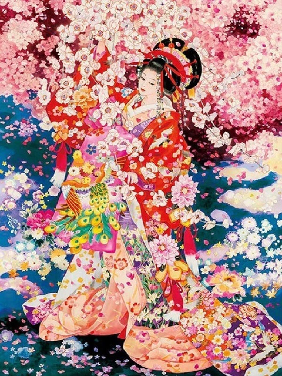 Peinture diamant Geisha japonaise tableau 5D strass ronds de luxe