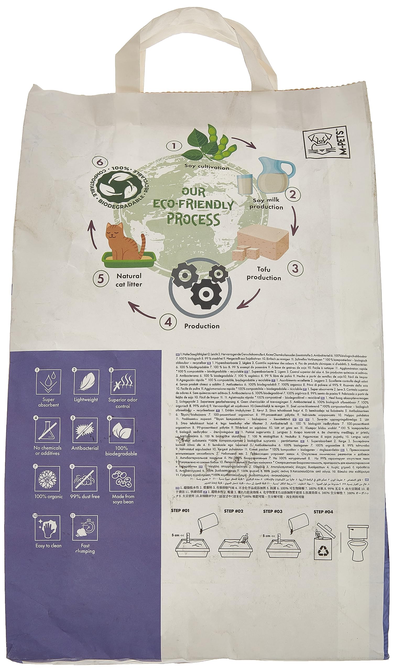 M-PETS Soia, lettiera biologica per gatti, profumata alla lavanda, 10 l, 100% biodegradabile