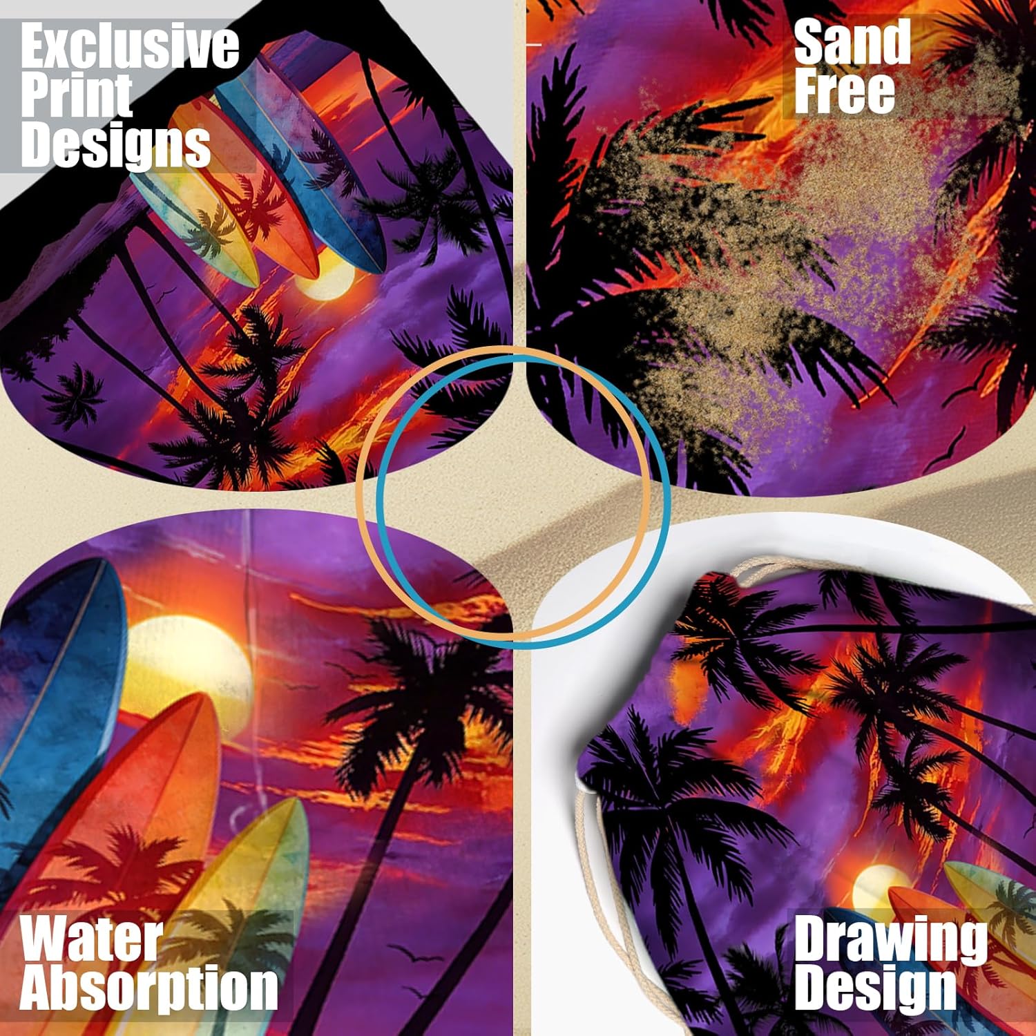 Beach Towel Backpack 2 in 1 Purple Beach Towel Coconut Tree for Holiday Surfing