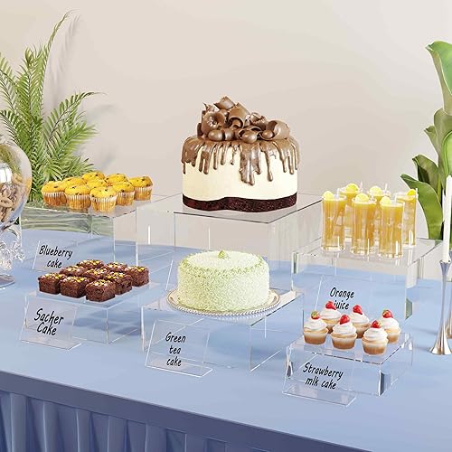Miniatura 8 de Neatsure Paquete de 6 soportes de exhibición de cubos de acrílico blanco, elevadores de alimentos para mesa de bufé, elevadores anidables con fondo