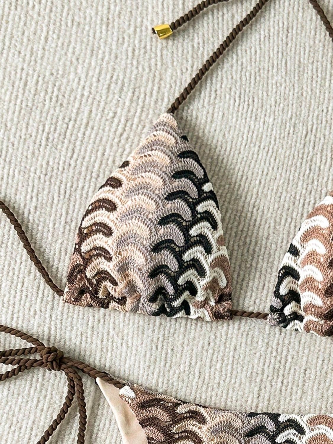 ZAFUL 2 Piece Triangle Bikini for Women Knitted Rope Halter Bikini Sets Sexy Bathing Suit Side Tie Swimsuits Beachwear - Image 2