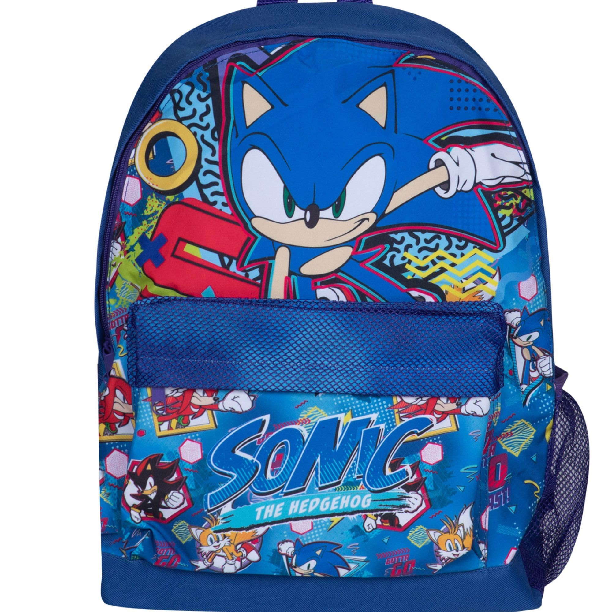 Sonic The Hedgehog Kids Boys Girls Backpack - Premium School Rucksack with Mesh Water Bottle Pocket, Large Capacity, Multicolour, Official Sega Travel Bag