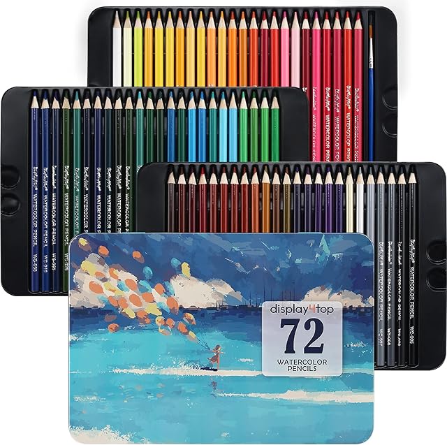 Display4top Professional Watercolour Pencils,Vibrant Colors and Beautiful Blending Effects with Water,Ideal for Drawing, Sketching, Shading & Coloring (72 colors)