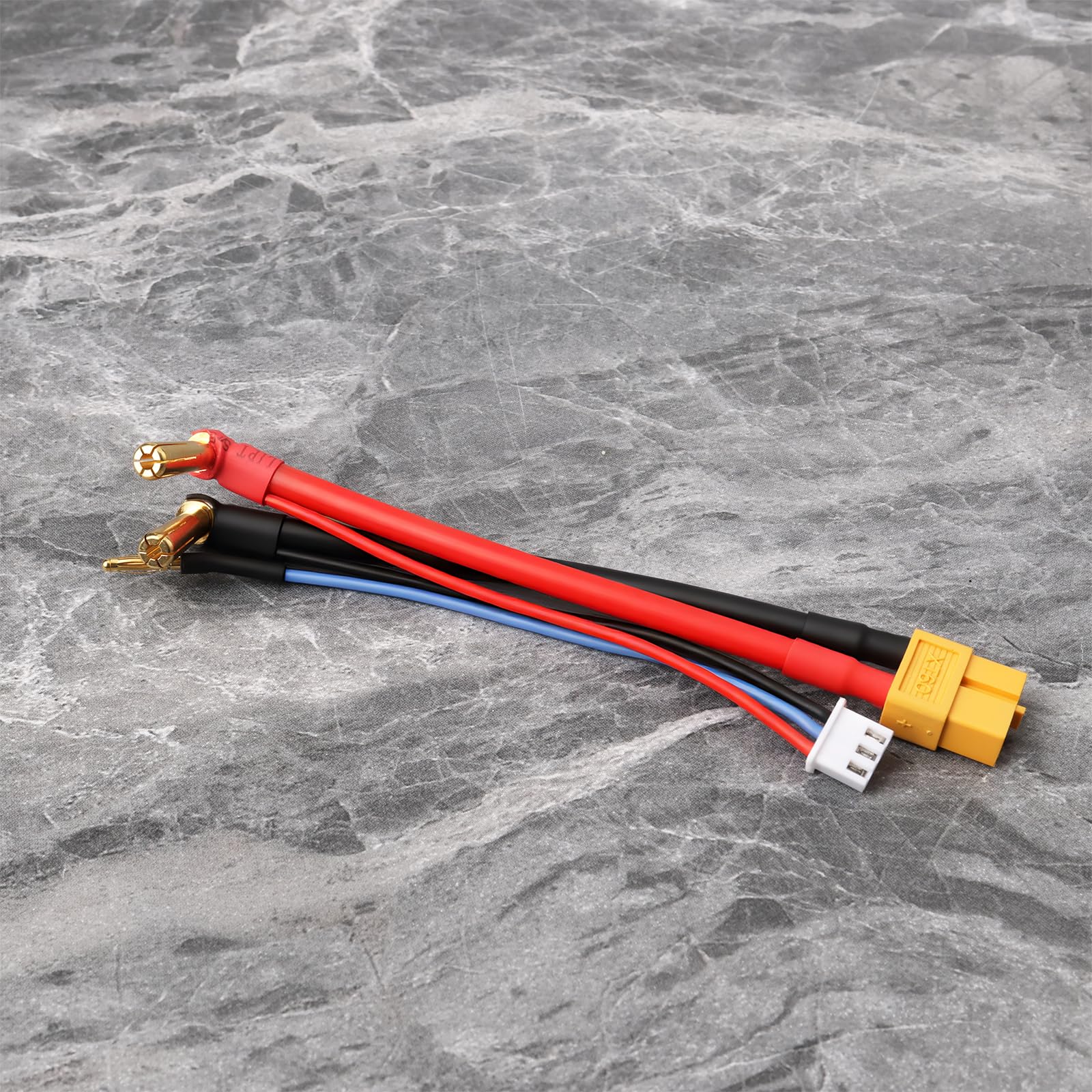 EMSea Kabel adaptera do ładowania baterii RC, 5 mm banan na gniazdo XT60 z wtyczką 2S JST-XH Balance, twarda obudowa 90 stopni, kabel do ładowania akumulatora, 2 sztuki