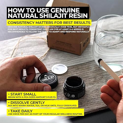 Miniatura 8 de NATURAL SHILAJIT Resina (0.71 oz)  Altai Shilajit genuino para hombres y mujeres, complejo bioactivo verificado por DBP, minerales traza y