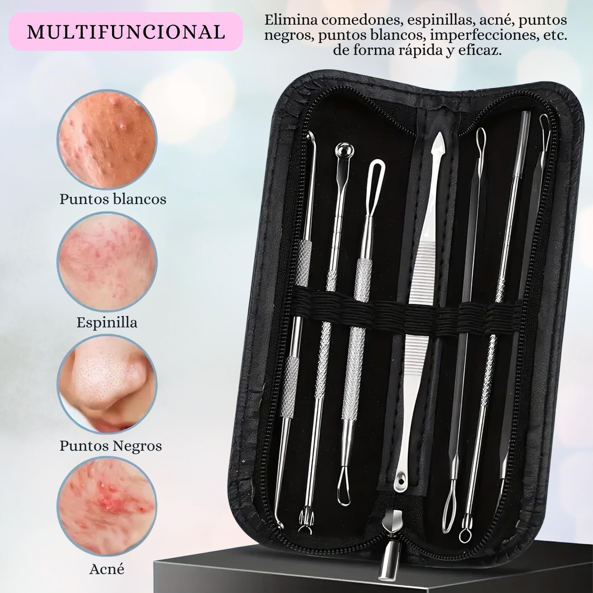 Ultradźwiękowy peeling do twarzy z 3 trybami, szpatułka do oczyszczania twarzy, peeling do twarzy, lifting twarzy, debugger do skóry, zestaw 7 narzędzi do usuwania zaskórników i czarnych kropek w