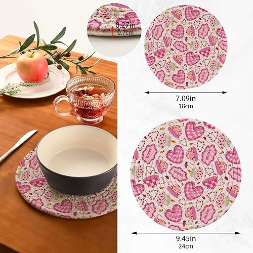 Miniatura 3 de Utensil Doodle Strawberry Pink Hot Mats Pads for Kitchen Heat Resistant Round Trivet Mat for Coaster Hot Pots Pans Cotton Woven Trivet Pot Holders