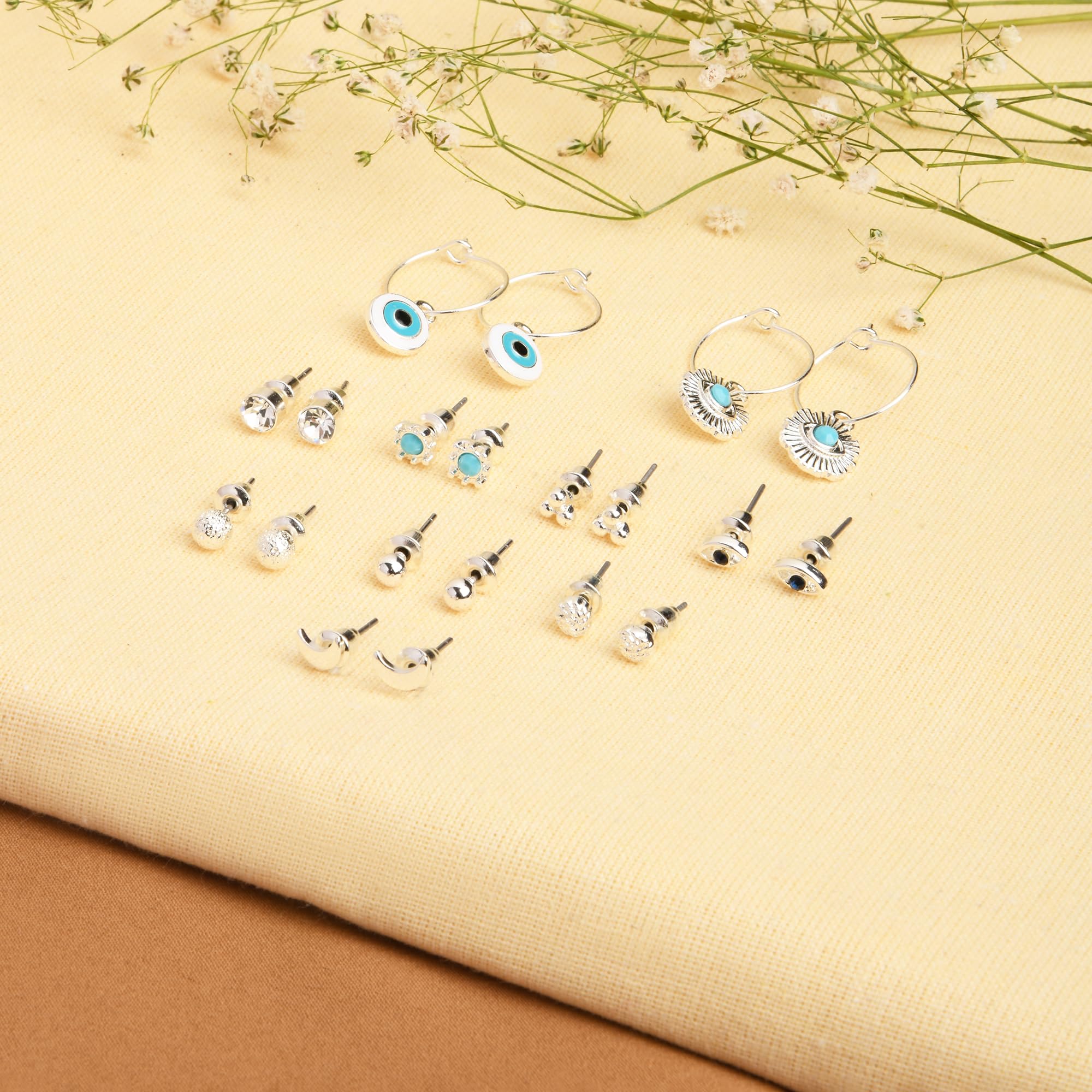 London Set Of 10 Stud And Evil Eye Hoop Earring