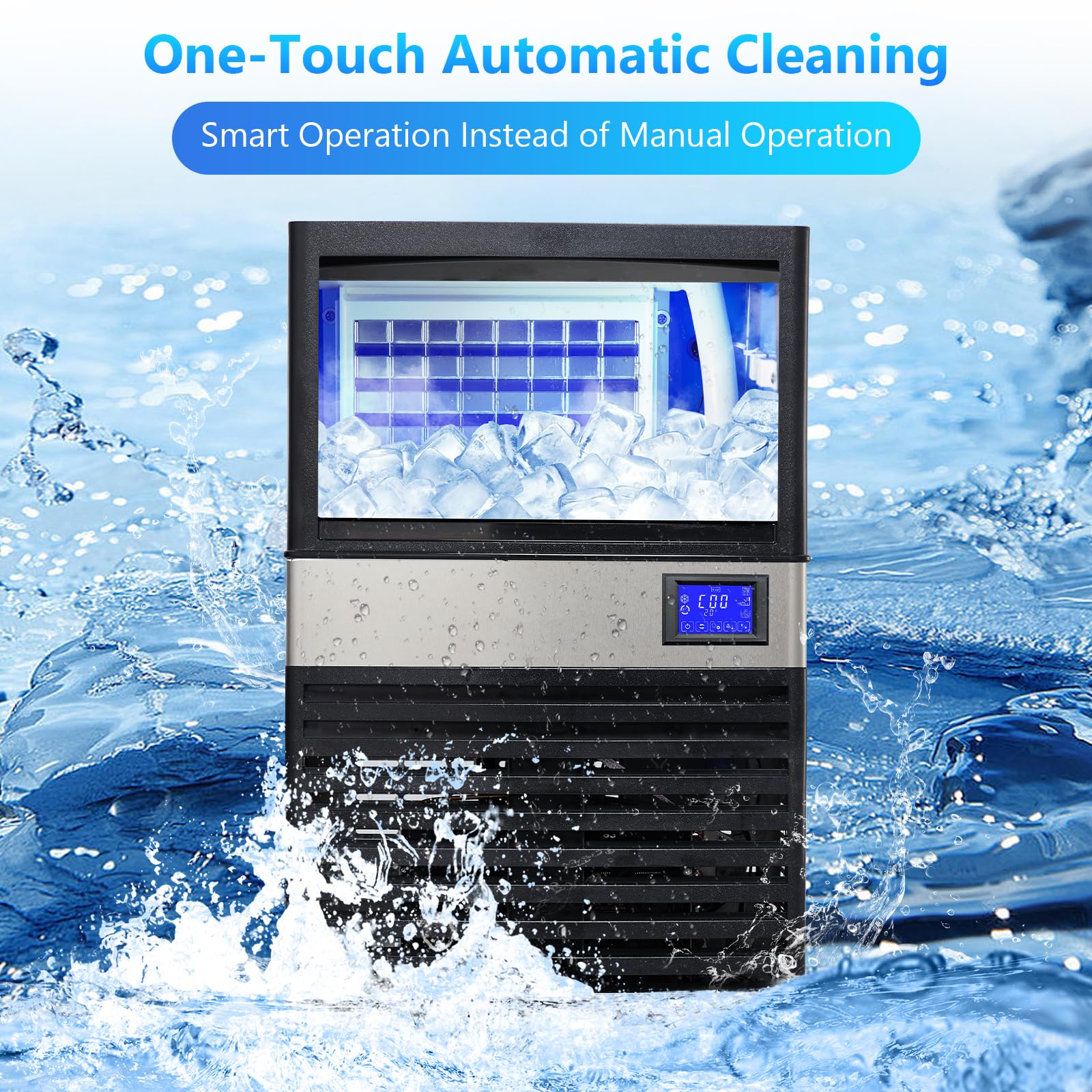 Pioneerworks Commercial Ice Maker Machine 110lbs/24h, Under Counter Ice Machine Self Cleaning With 27lbs Storage, Lcd Panel And Blue Light, Stainless Steel Ice Maker For Restaurant/Home/Bars/Coffee on Fridge.com - View 5
