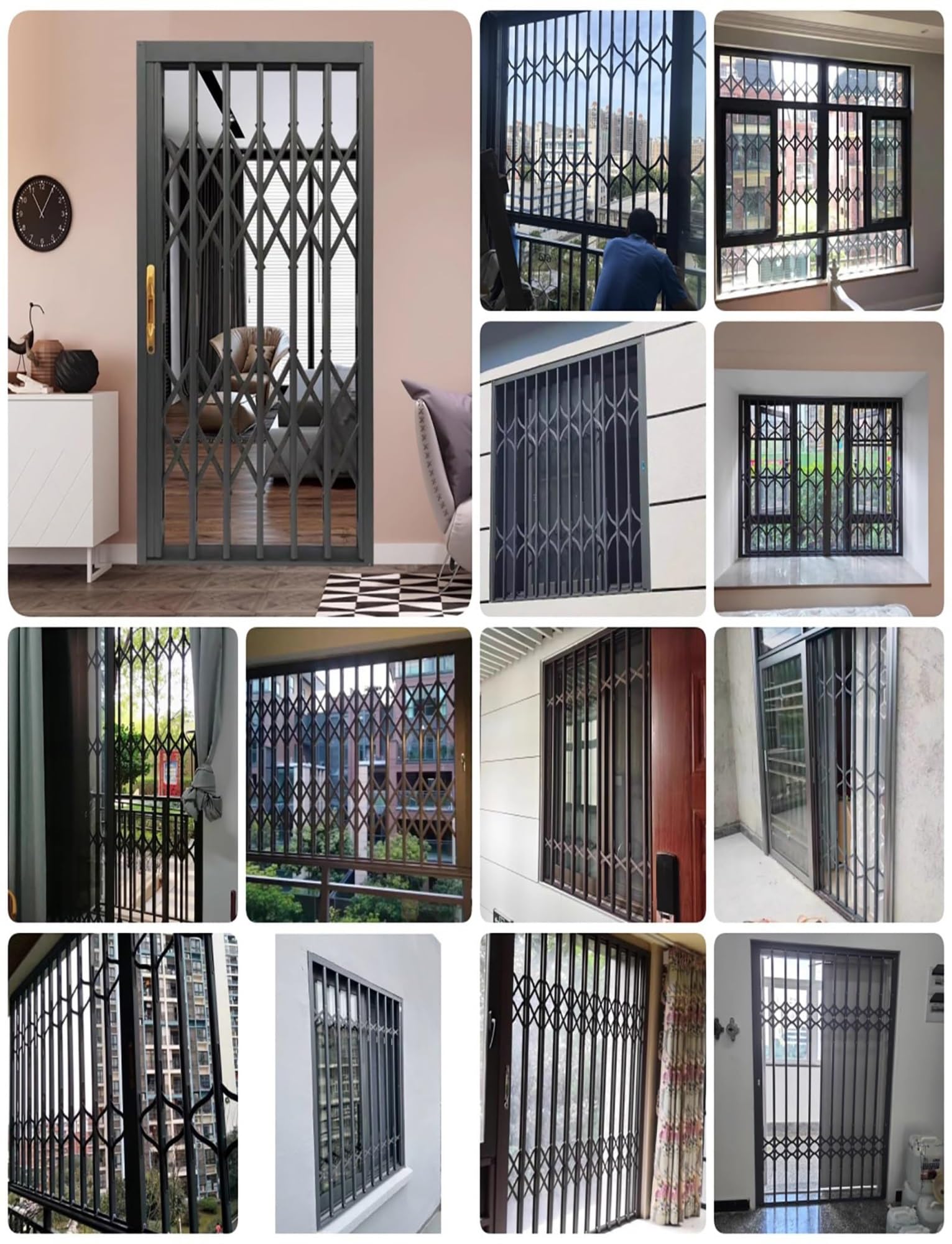 Cubierta telescópica para barandilla de ventana, protección antirrobo de aleación de aluminio con cerradura y llaves, pantalla horizontal de prevención de robo para habitaciones de niños (35.1 x 39