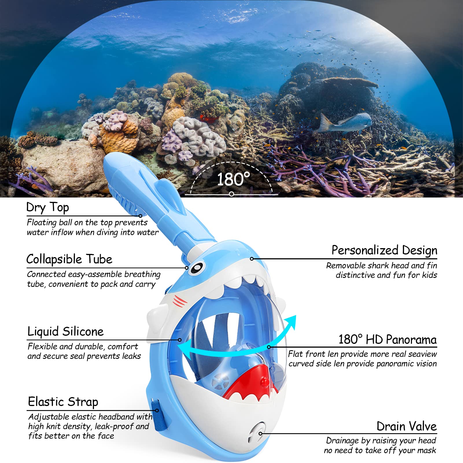 Snapklik.com : Snorkel Mask For Kids, Full Face Snorkeling Set