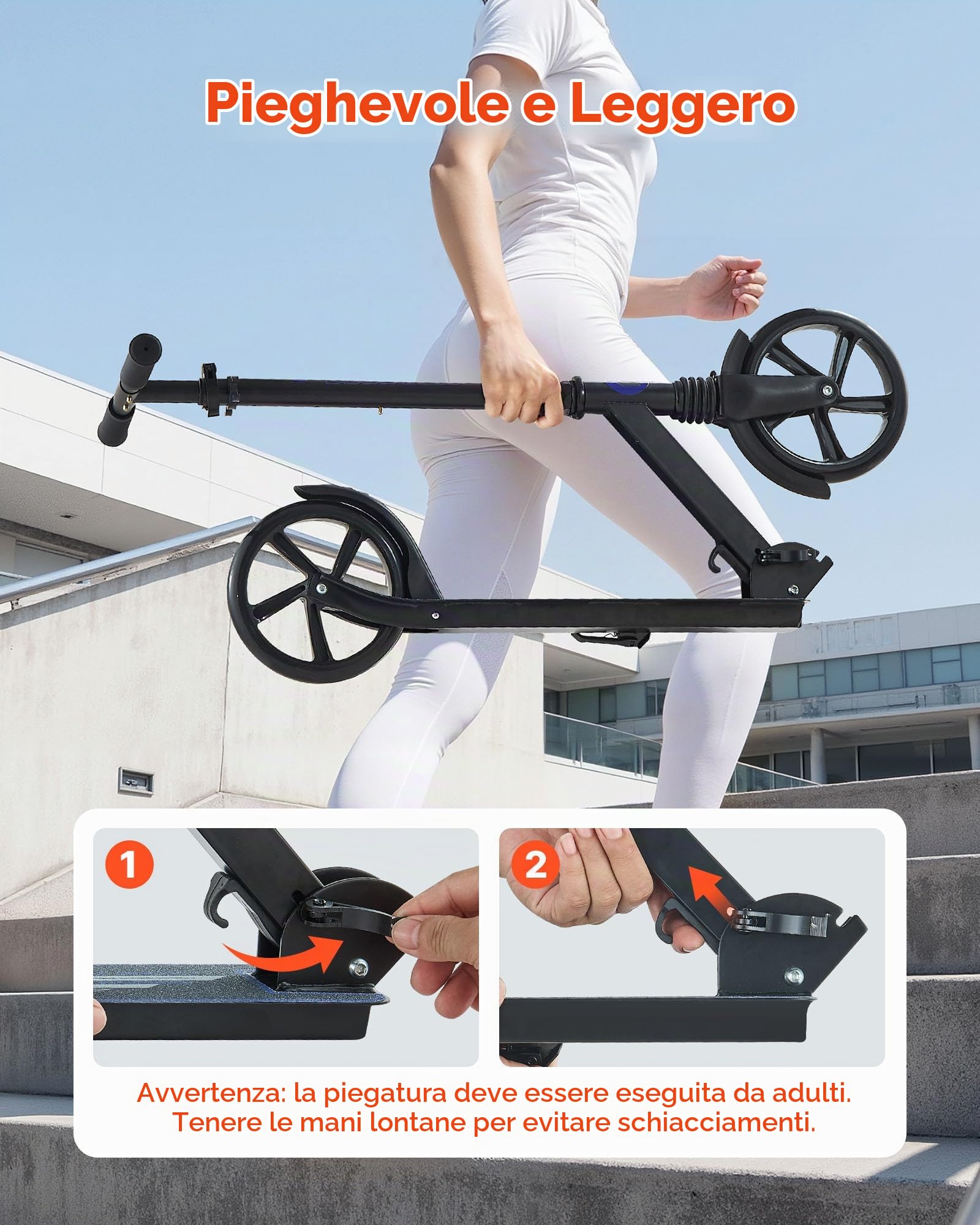 VEVOR Monopattino con 2 Ruote per Bambini da 8 Anni, Monopattino Pieghevole per Mobilità Urbana Carico max. 100kg Altezza Regolabile a 3 Livelli, Pedana Antiscivolo e Freno a Pedale, Nero Viola