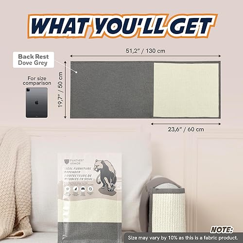 Miniatura 6 de Panther Armor Protector de muebles de sisal, rascador de sisal para gatos respaldo gris Protector de muebles antiarañazos para gatos, almohadillas