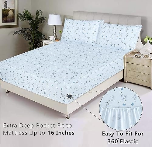 Miniatura 4 de RUVANTI Juego de sábanas de franela tamaño Queen, 100 % algodón cepillado, bolsillos profundos de 16 pulgadas (hasta 18 pulgadas), transpirables y