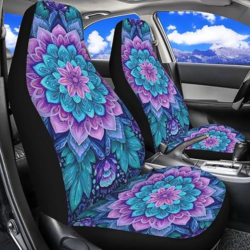 Miniatura 2 de Bulopur Juego de 2 fundas de asiento delantero de automóvil con mandala bohemia, accesorios universales para interiores de automóvil, funda